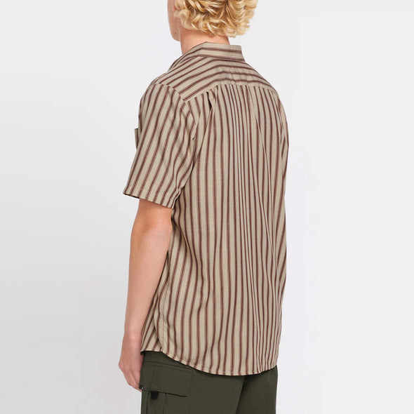 VOLCOM Arvostripe Short Sleeve Shirt - Light Khaki