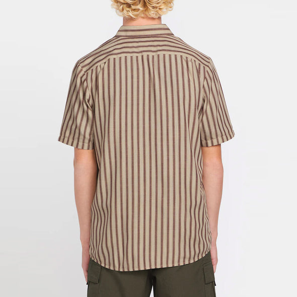 VOLCOM Arvostripe Short Sleeve Shirt - Light Khaki