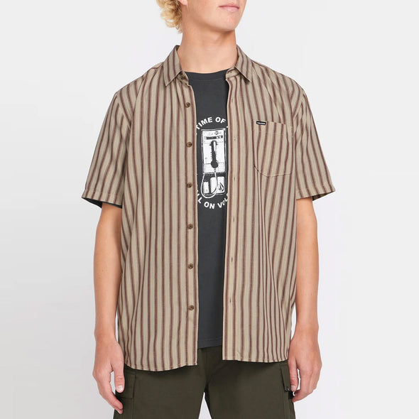 VOLCOM Arvostripe Short Sleeve Shirt - Light Khaki