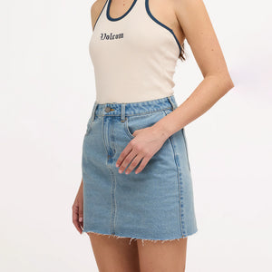 VOLCOM Ramped Mini Denim Skirt - Stone Blue