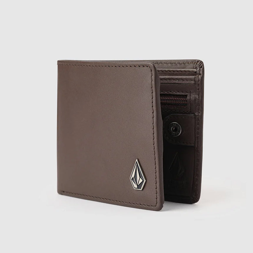 VOLCOM Single Stone Leather Wallet - Dark Brown