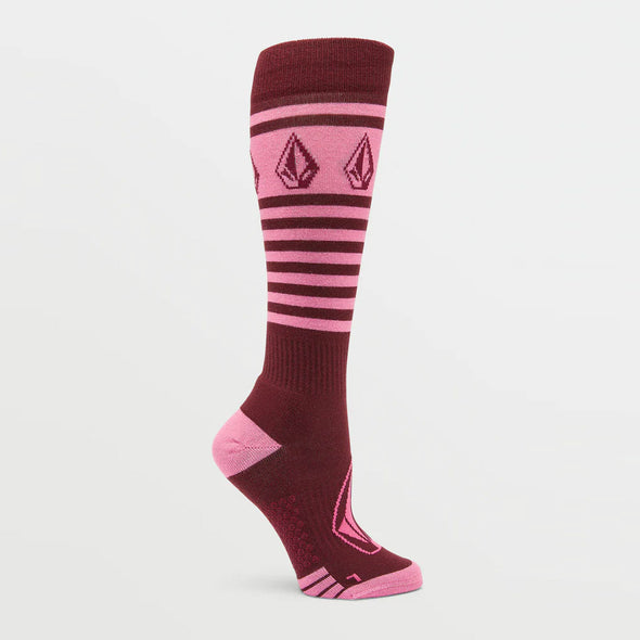 VOLCOM Women's Striker Wool Blend Over-The-Calf  Snow Sock - Burgundy