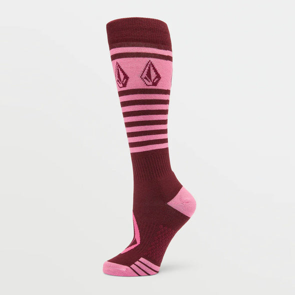 VOLCOM Women's Striker Wool Blend Over-The-Calf  Snow Sock - Burgundy