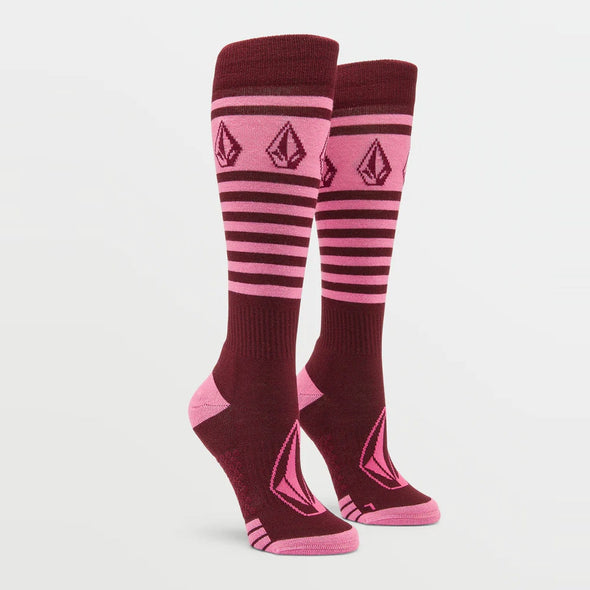 VOLCOM Women's Striker Wool Blend Over-The-Calf  Snow Sock - Burgundy