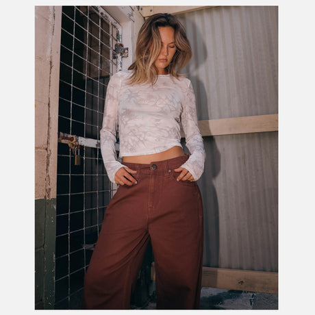 VOLCOM Women's Beeggy Denim Pants - Tobacco Brown