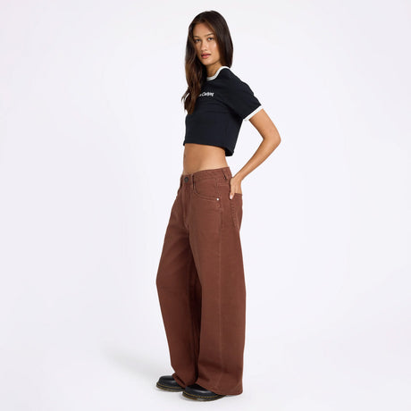 VOLCOM Women's Beeggy Denim Pants - Tobacco Brown