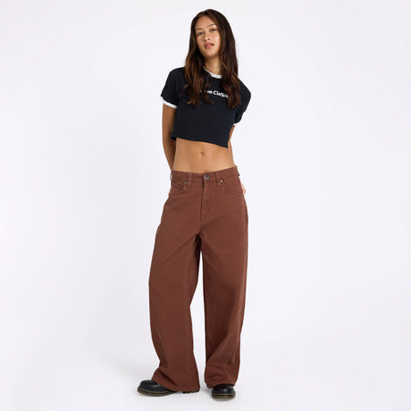 VOLCOM Women's Beeggy Denim Pants - Tobacco Brown