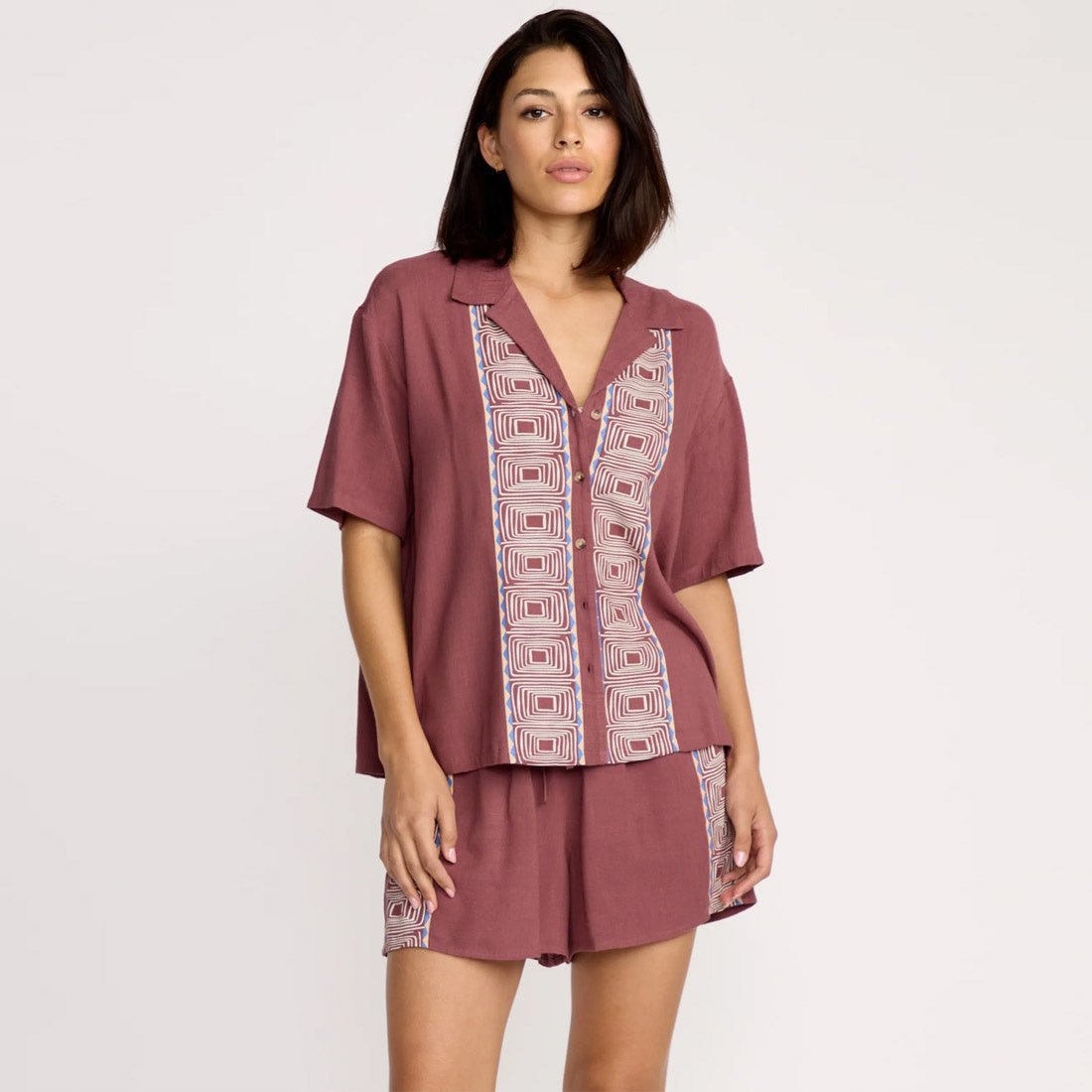 VOLCOM Women's Emma Rushton Short Sleeve Shirt - Vintage Brown