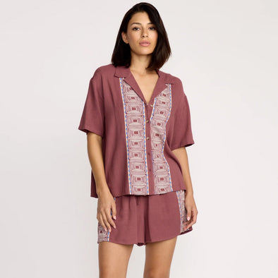VOLCOM Women's Emma Rushton Short Sleeve Shirt - Vintage Brown