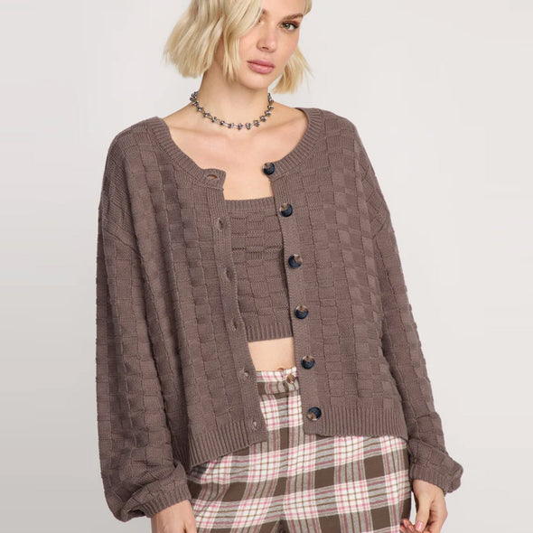 VOLCOM Women's Snug Lyfe Cardigan - Black Plum