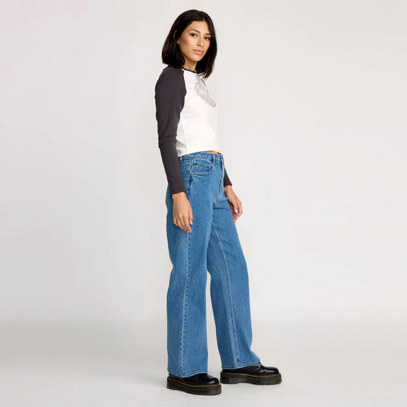 VOLCOM Women's Stoned Boyfriend Hirise Jeans - Deep River Blues