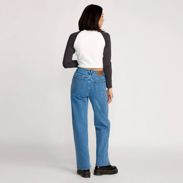 VOLCOM Women's Stoned Boyfriend Hirise Jeans - Deep River Blues