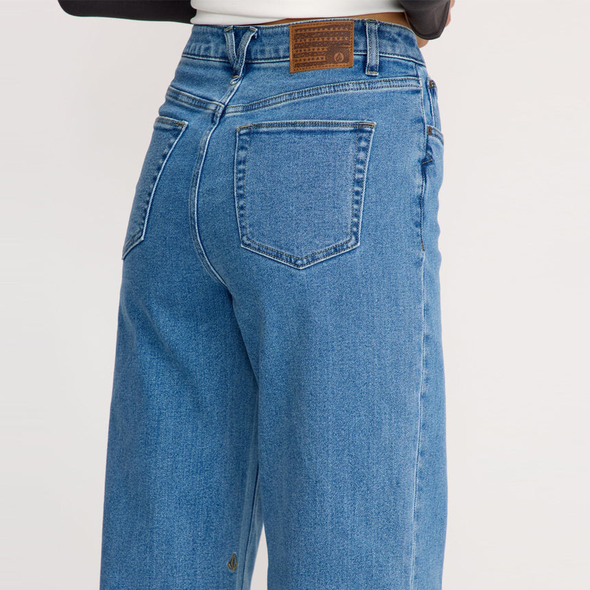 VOLCOM Women's Stoned Boyfriend Hirise Jean - Deep River Blues