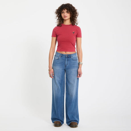 VOLCOM Women's Stoned Boyfriend Lowrise Jean - Worn Light Blue