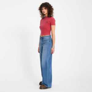 VOLCOM Women's Stoned Boyfriend Lowrise Jean - Worn Light Blue