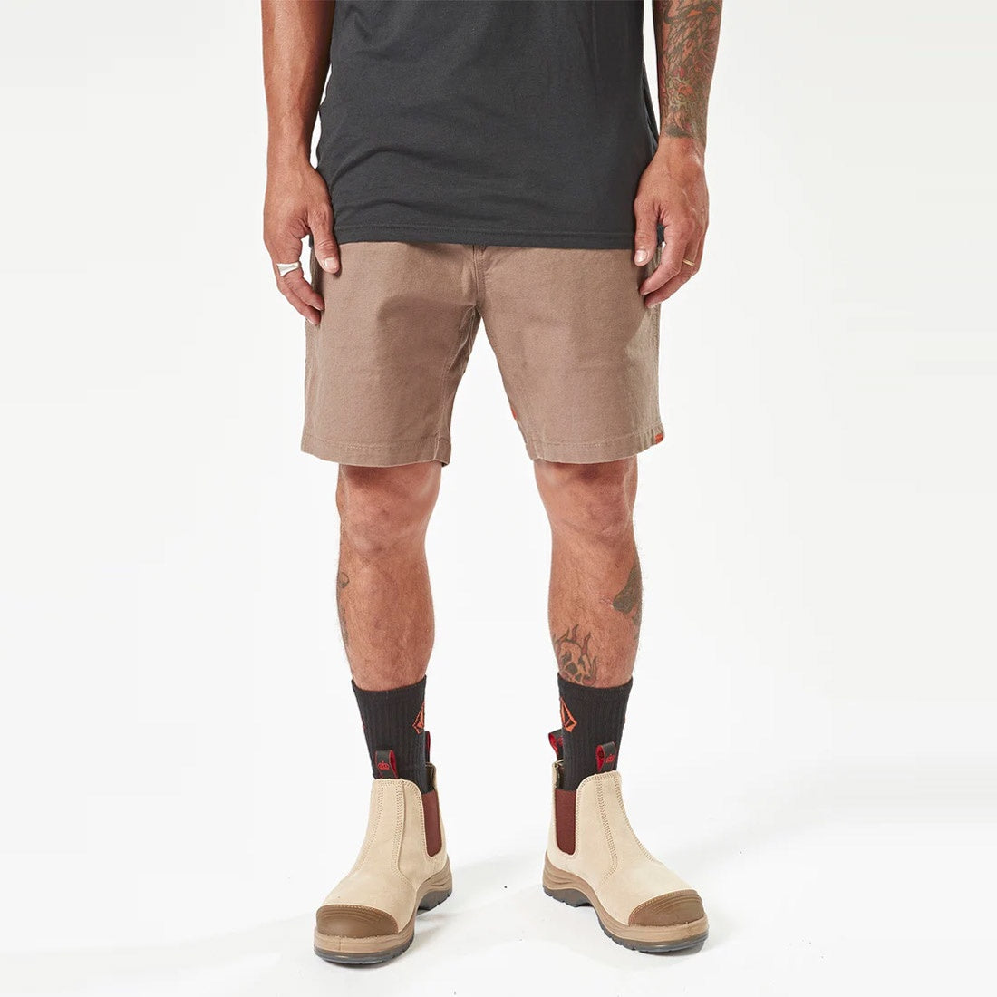 VOLCOM Workwear Caliper Elastic Waist Work Short 17" - Brindle