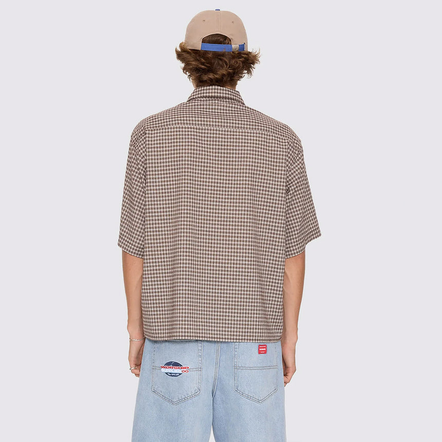 WORSHIP Globo Box Crop Short Sleeve Shirt - Brown