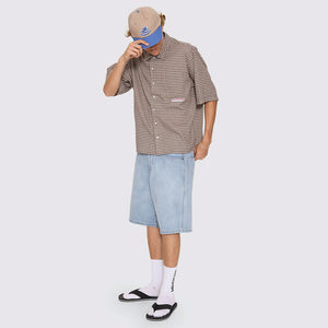 WORSHIP Globo Box Crop Short Sleeve Shirt - Brown
