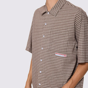 WORSHIP Globo Box Crop Short Sleeve Shirt - Brown