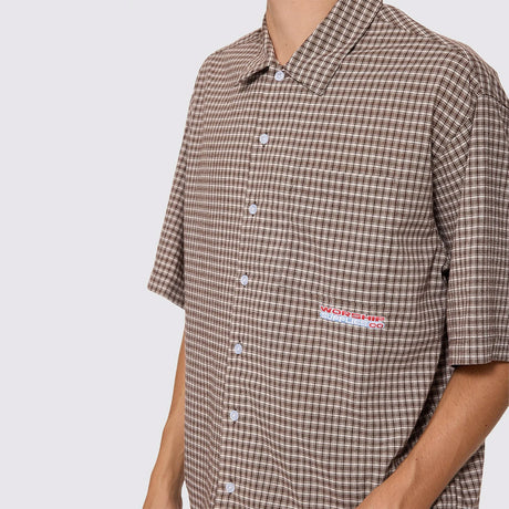 WORSHIP Globo Box Crop Short Sleeve Shirt - Brown