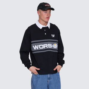 WORSHIP Laser Long Sleeve Rugby Polo - Black