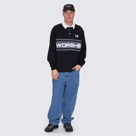 WORSHIP Laser Long Sleeve Rugby Polo - Black