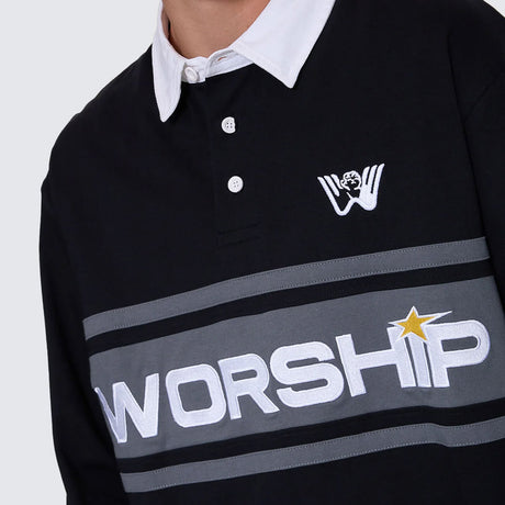 WORSHIP Laser Long Sleeve Rugby Polo - Black