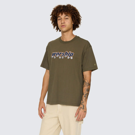 WORSHIP Line Stepper Tee - Grape Leaf
