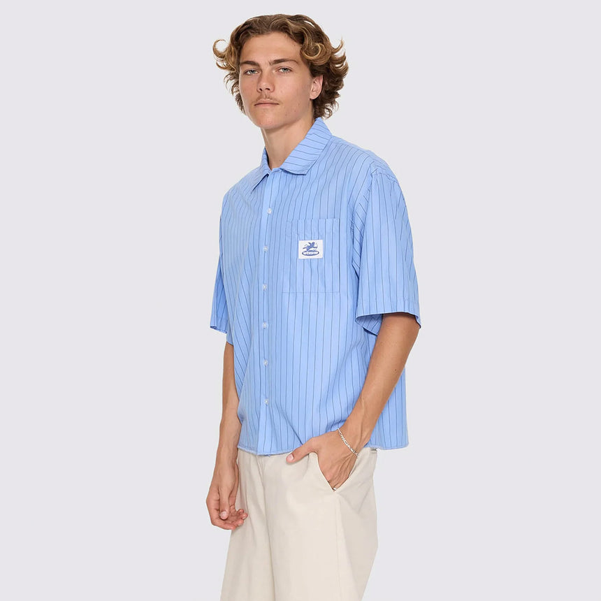 WORSHIP Shadow Cherub Box Crop Short Sleeve Shirt - Dream Blue Stripe