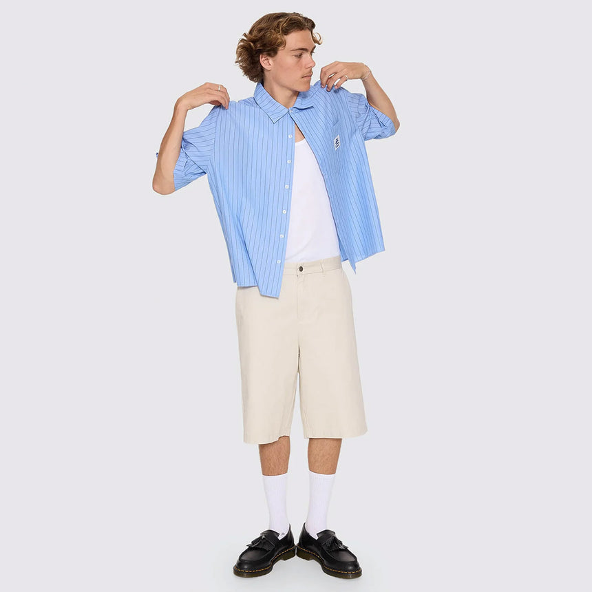 WORSHIP Shadow Cherub Box Crop Short Sleeve Shirt - Dream Blue Stripe