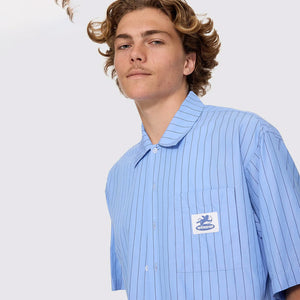 WORSHIP Shadow Cherub Box Crop Short Sleeve Shirt - Dream Blue Stripe