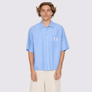 WORSHIP Shadow Cherub Box Crop Short Sleeve Shirt - Dream Blue Stripe