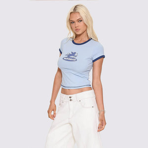 WORSHIP Women's Shadow Cherub Ringer Tee - Dream Blue