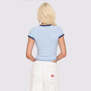 WORSHIP Women's Shadow Cherub Ringer Tee - Dream Blue