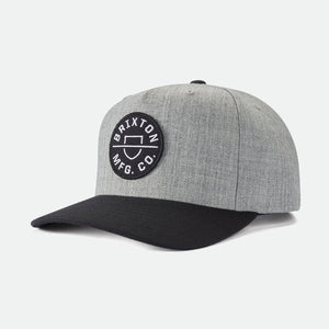BRIXTON Crest C MP Snapback Cap - Heather Grey / Black