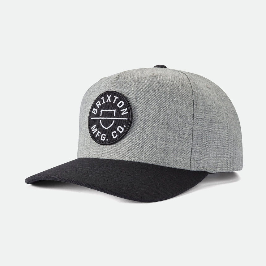 BRIXTON Crest C MP Snapback Cap - Heather Grey / Black