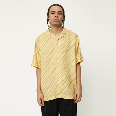 AFENDS Atmosphere Hemp Cuban Short Sleeve Shirt - Butter Stripe