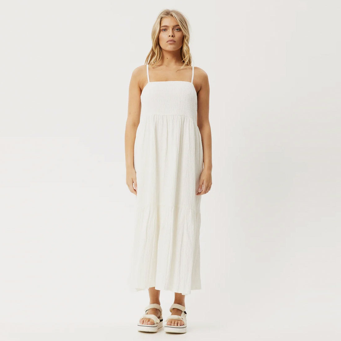 AFENDS Calm Seersucker Maxi Dress - White
