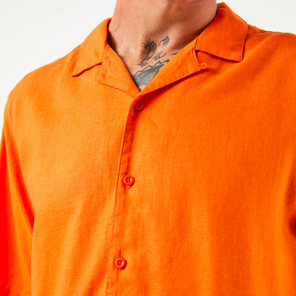 AFENDS Daily Hemp Cuban Short Sleeve Shirt - Orange