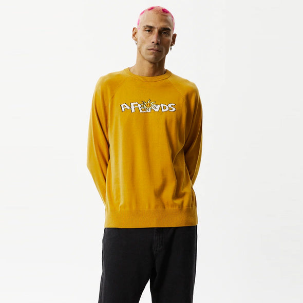 AFENDS Farming Recycled Knit Crew - Mustard