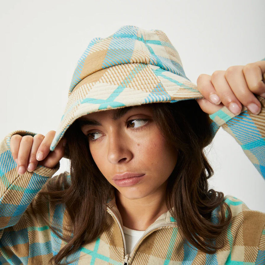 AFENDS Millie Hemp Reverse Fleece Bucket Hat - Tan Check