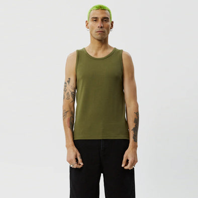 AFENDS Paramount Recycled Rib Singlet - Military