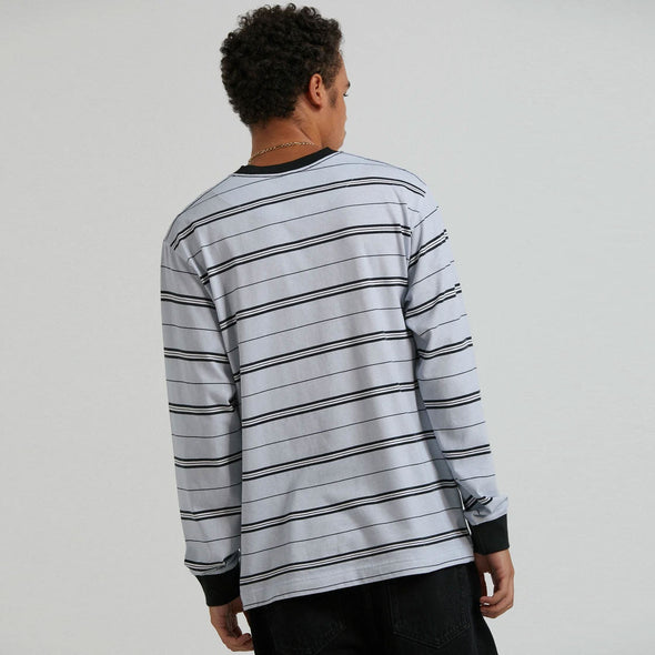 AFENDS Transit Recycled Stripe Long Sleeve Tee - Glacier