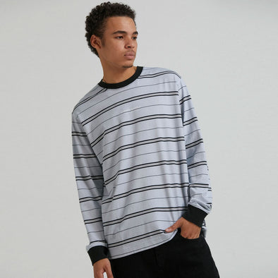 AFENDS Transit Recycled Stripe Long Sleeve Tee - Glacier