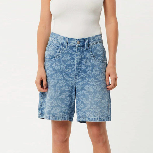 AFENDS Women's Emilie Hemp Denim Floral Carpenter Shorts - Floral Blue
