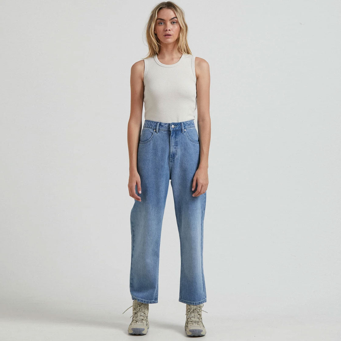 AFENDS Women's Shelby Hemp Denim High Waist Wide Leg Jeans Worn Blue