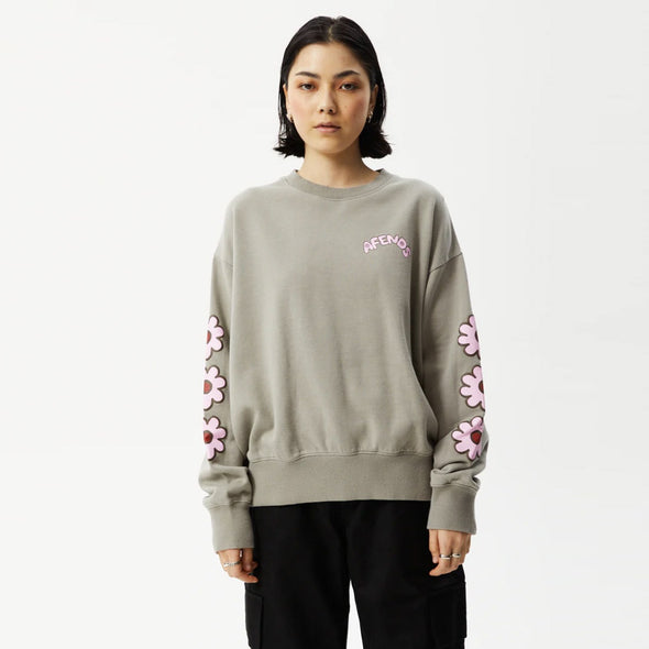 AFENDS Women's Flower Recycled Crew - Olive