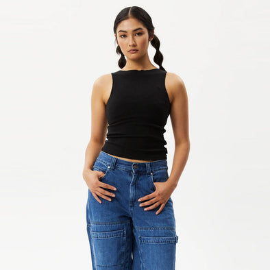 AFENDS Women's Peony Hemp Ribbed High Neck Tank - Black