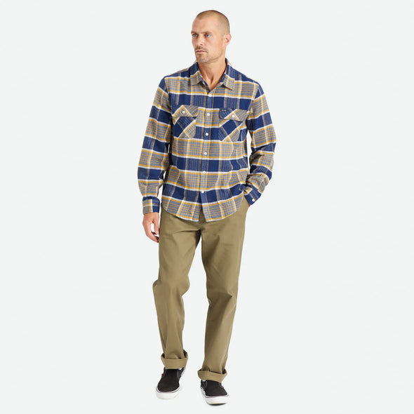 BRIXTON Bowery Flannel - Moonlit Ocean/Bright Gold/Off White