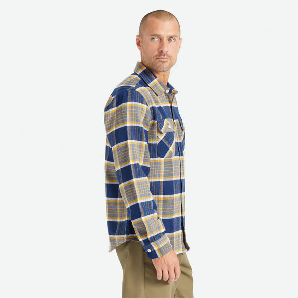 BRIXTON Bowery Flannel - Moonlit Ocean/Bright Gold/Off White